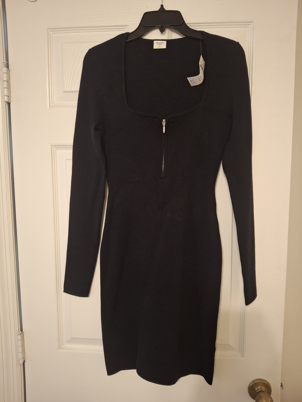 Black Long-Sleeve Zip-Front Women's Dress